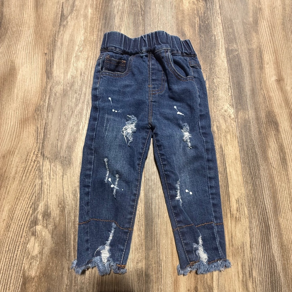 Kidscool Space Distressed Jeans Dark Wash Paint Splatter Streetwear Kids
